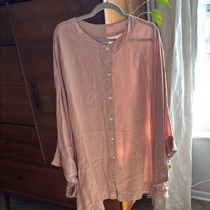 Pink Silk Button-Up butterfly shirt dress
